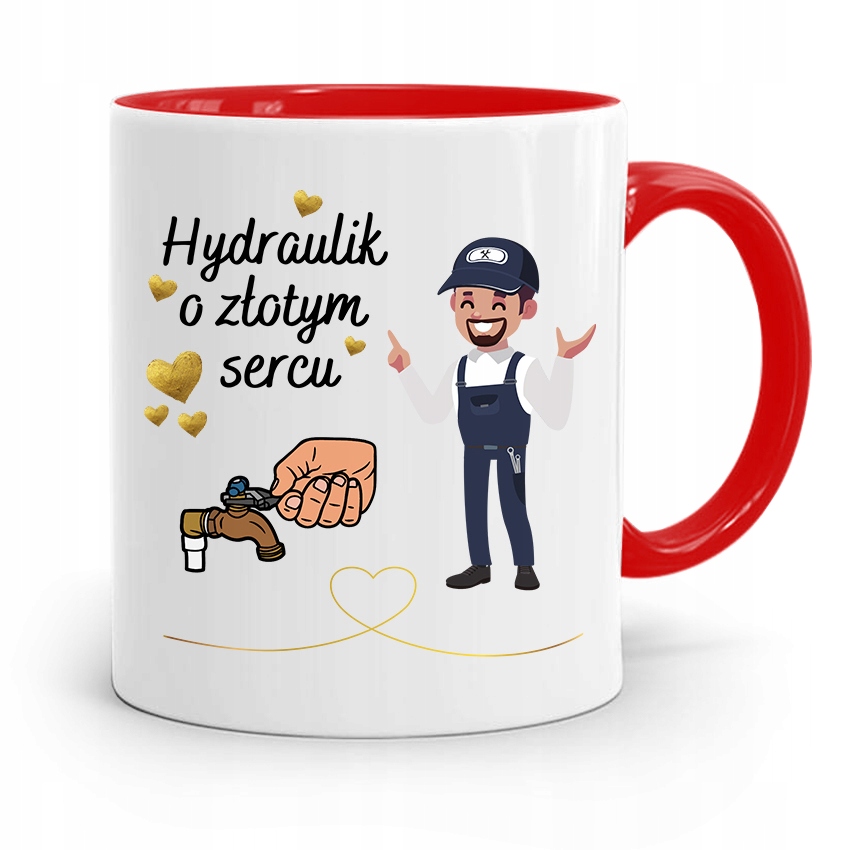 Kubek Czerwony Prezent Dla Hydraulika Złotym Sercu Z Nadrukiem Ze Zdjęciem
