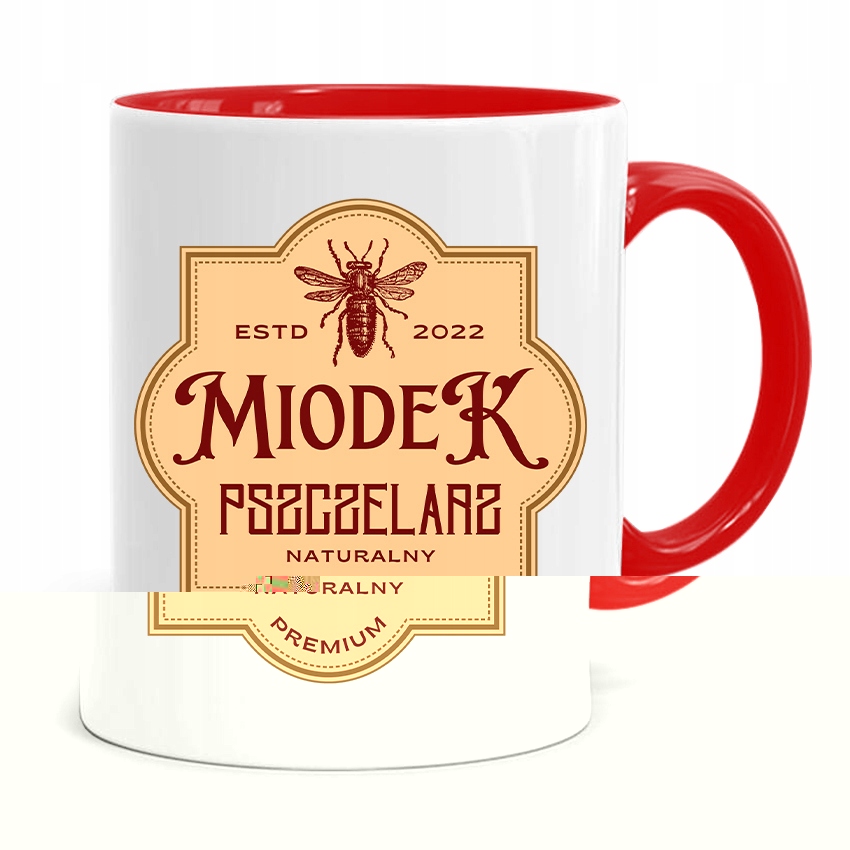 Kubek Czerwony Pszczelarza Miodek Prezent Z Nadrukiem Ze Zdjęciem