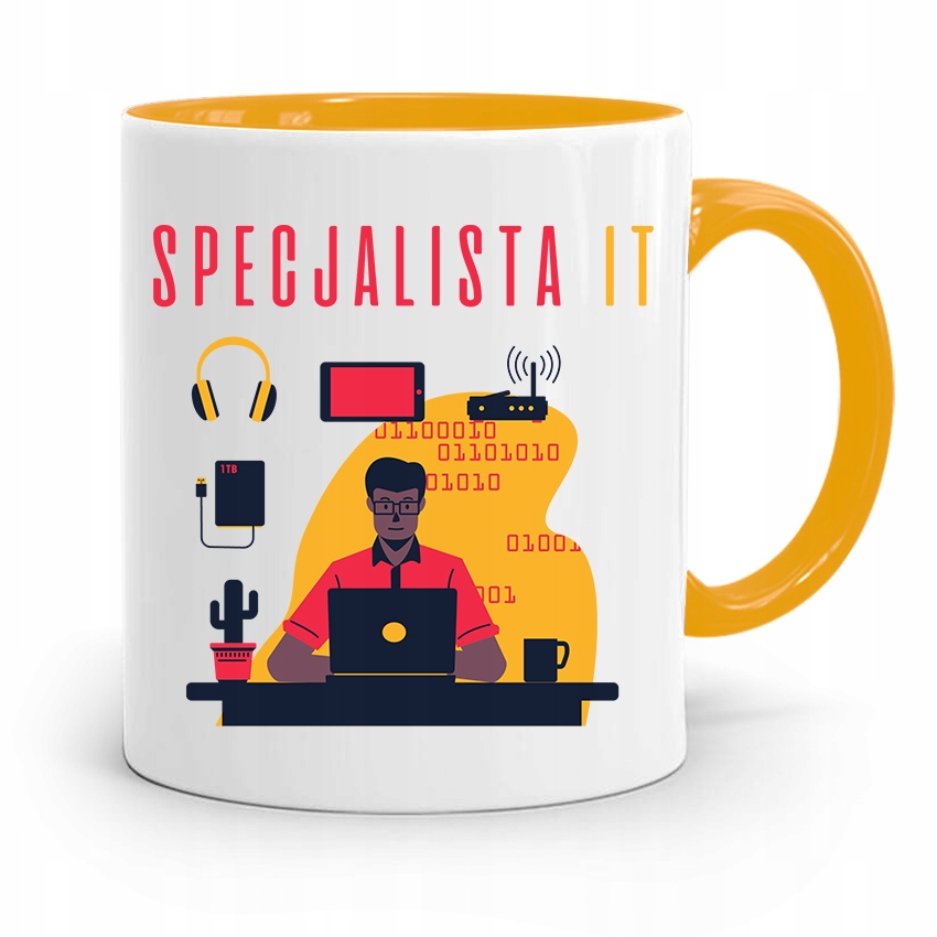 Kubek Żółty Informatyka Programisty Specjalista It Z Nadrukiem Ze Zdjęciem