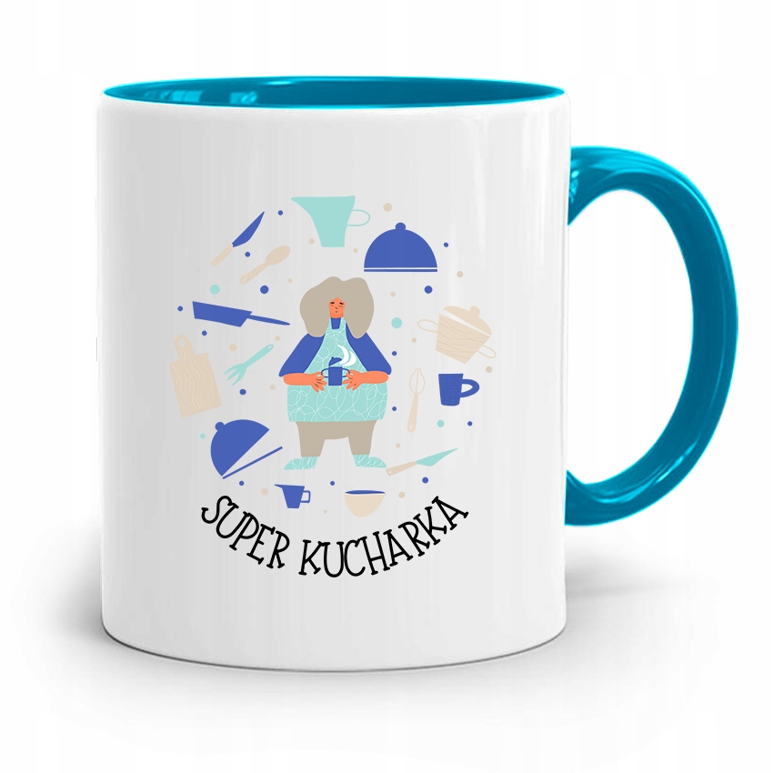 Kubek Błękitny Dla Kucharza Super Kucharka Prezent Z Nadrukiem Ze Zdjęciem