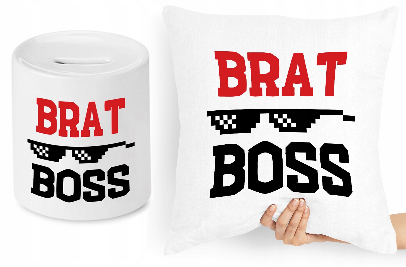 Dla Brata Zestaw Poduszka + Skarbonka Prezent Z Nadrukiem Ze Zdjęciem