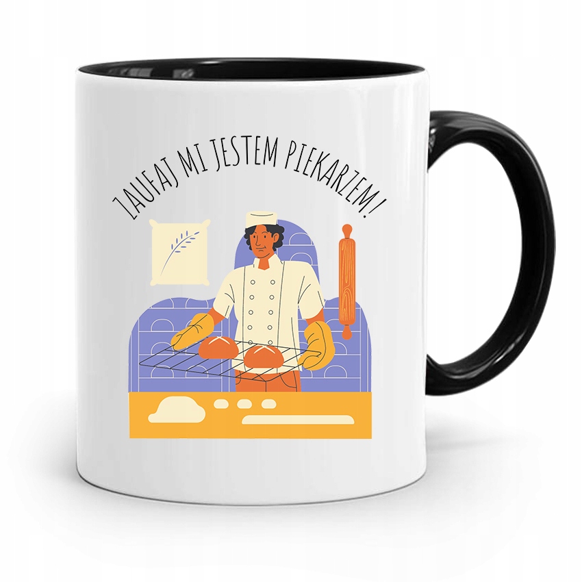 Kubek Czarny Prezent Dla Piekarza Zaufaj Mi Z Nadrukiem Ze Zdjęciem