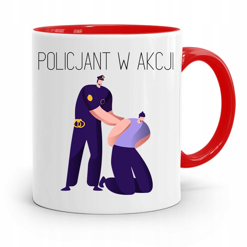 Kubek Czerwony Dla Policjanta Policjantki W Akcji Z Nadrukiem Ze Zdjęciem