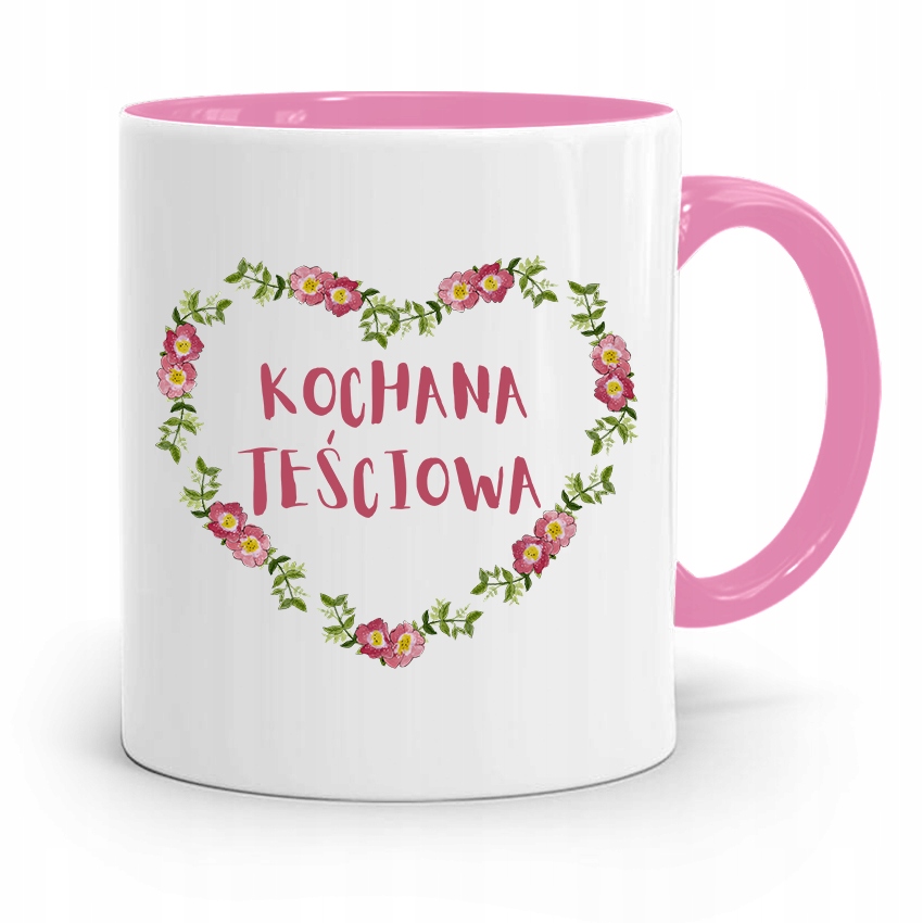 Kubek Różowy Prezent Dla Kochanej Teściowej Z Nadrukiem Ze Zdjęciem