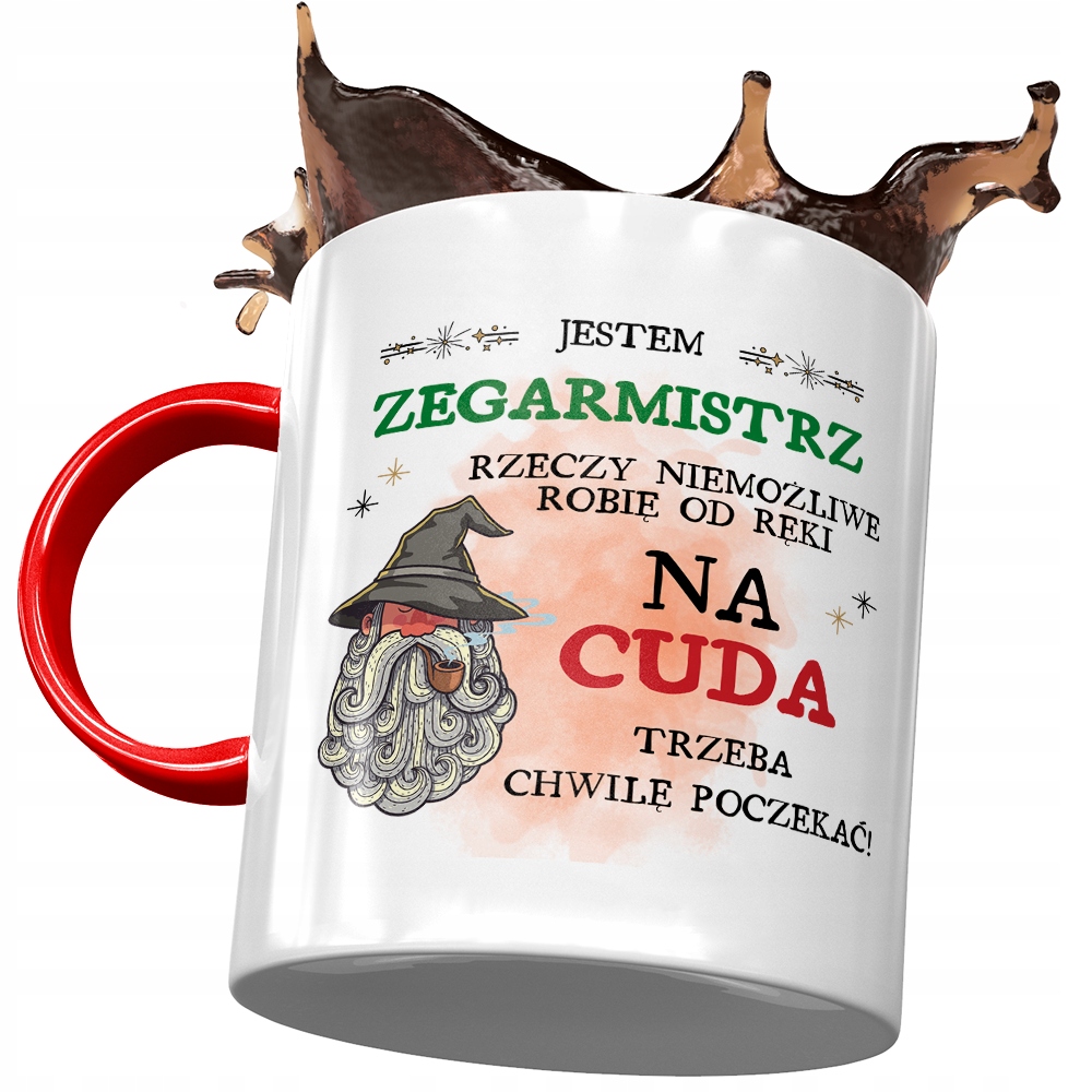 Kubek Czerwony Dla Zegarmistrza Trzeba Poczekać Z Nadrukiem Ze Zdjęciem