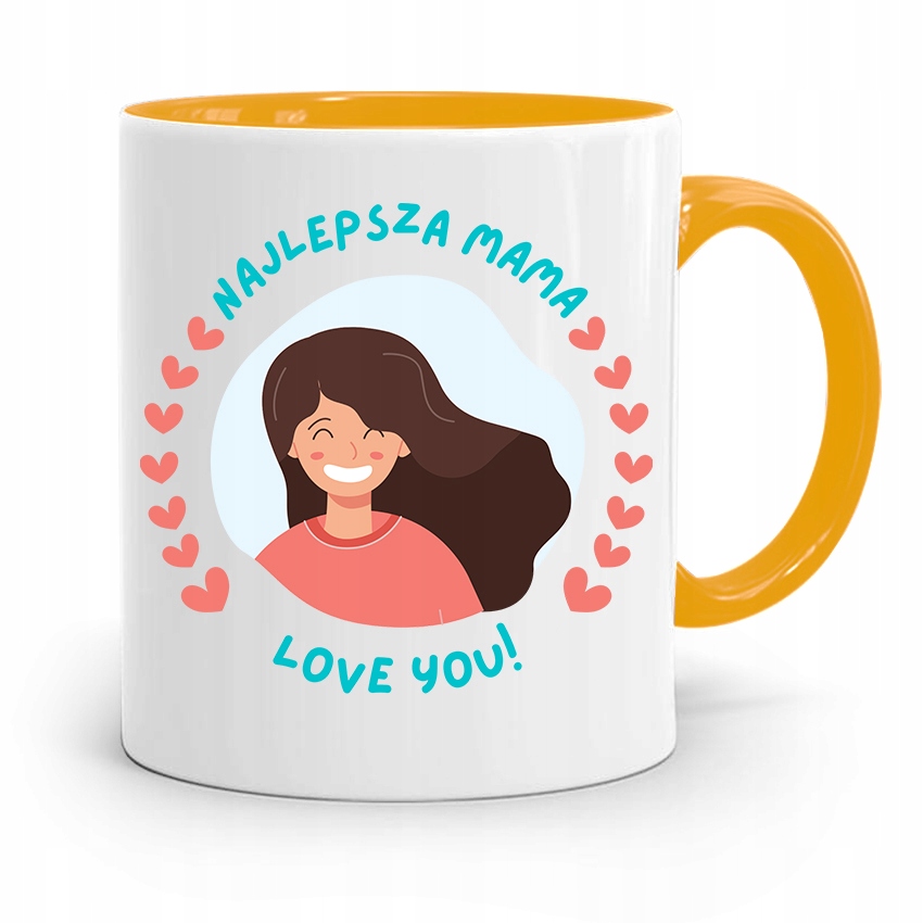 Kubek Żółty Prezent Dla Najlepszej Mamy Matki Z Nadrukiem Ze Zdjęciem