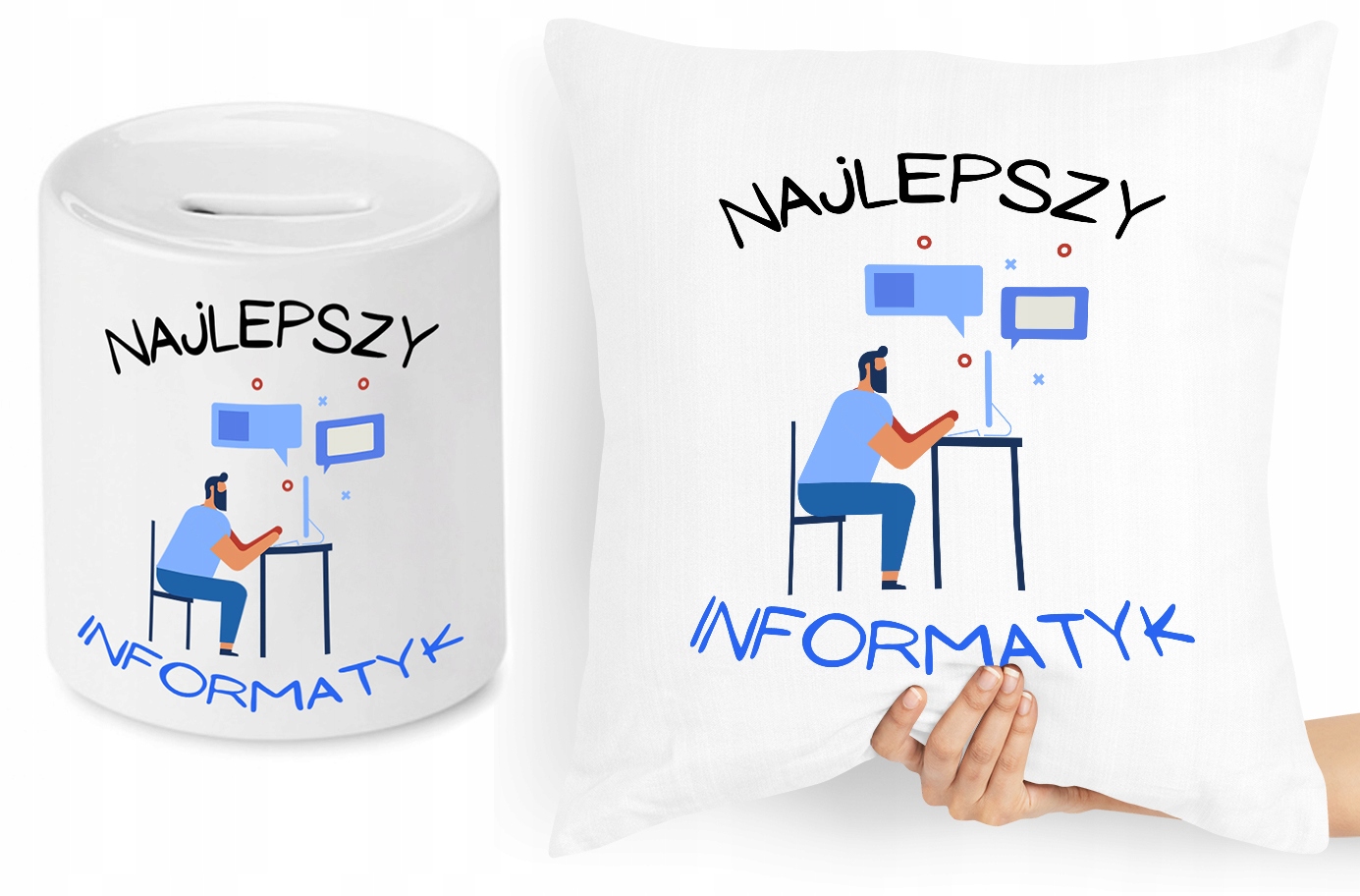 Dla Informatyka Zestaw Poduszka + Skarbonka Z Nadrukiem Ze Zdjęciem
