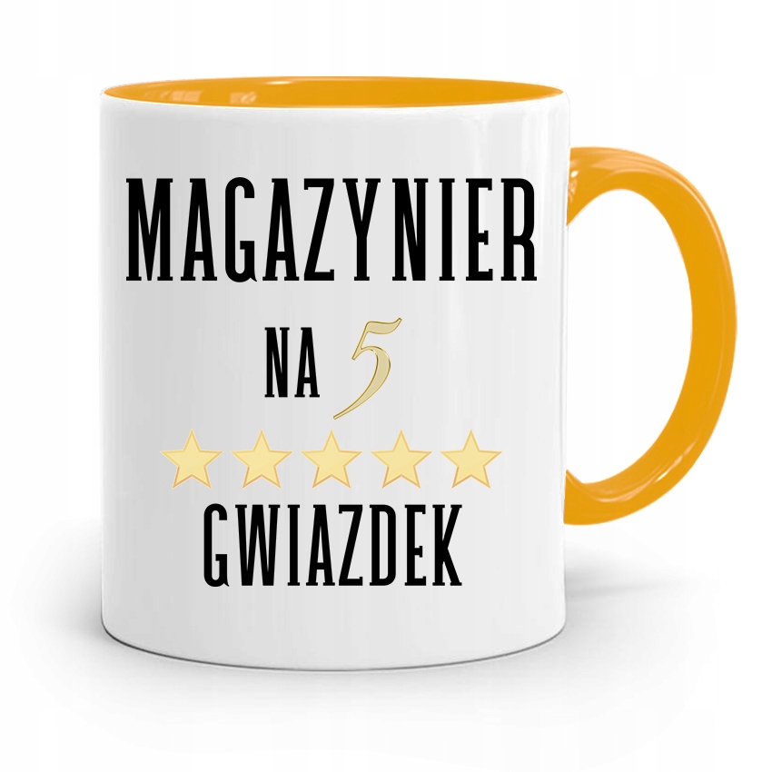 Kubek Żółty Dla Magazyniera Na Pięć Gwiazdek Z Nadrukiem Ze Zdjęciem