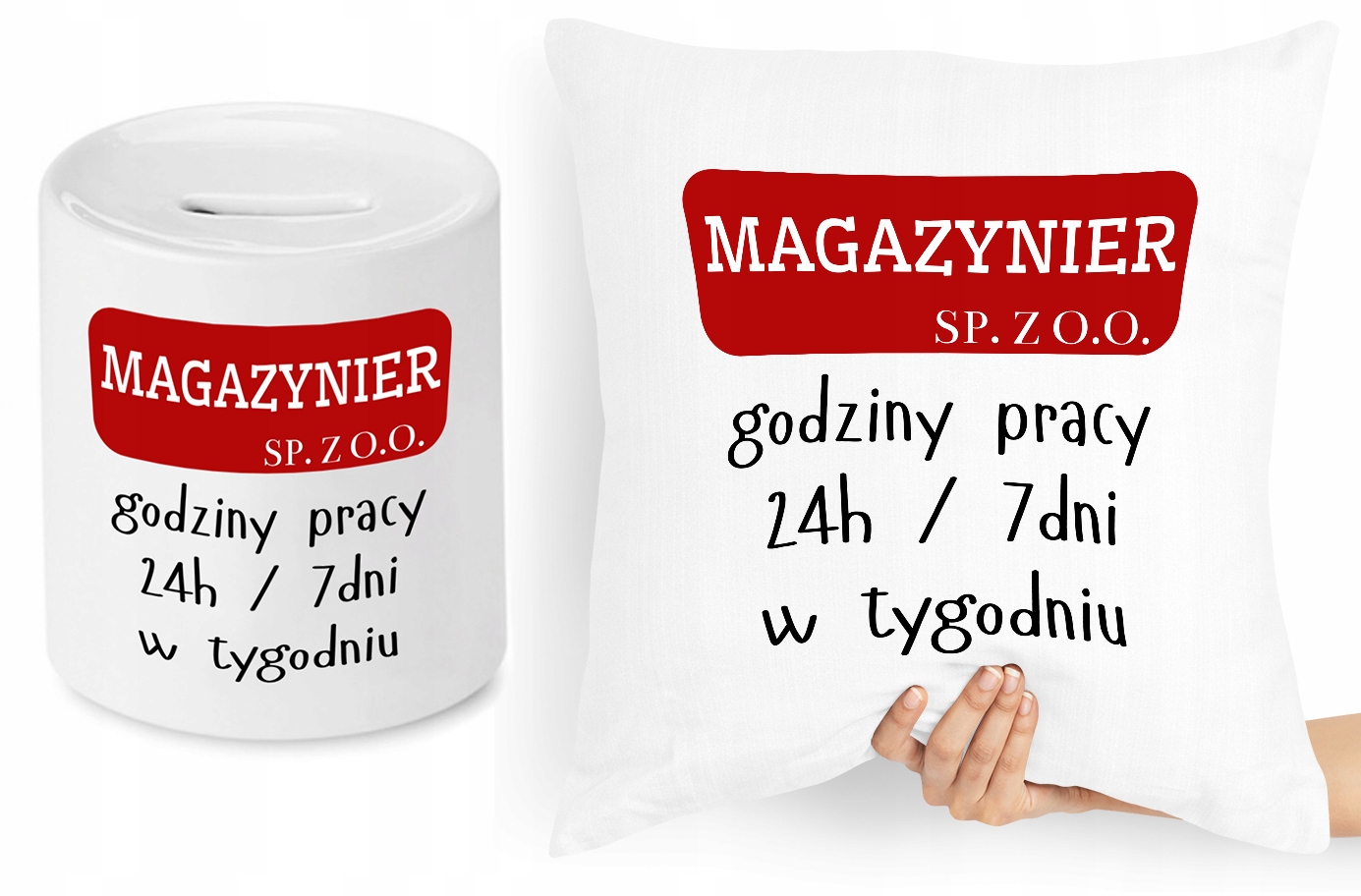 Dla Magazyniera Zestaw Poduszka + Skarbonka Z Nadrukiem Ze Zdjęciem