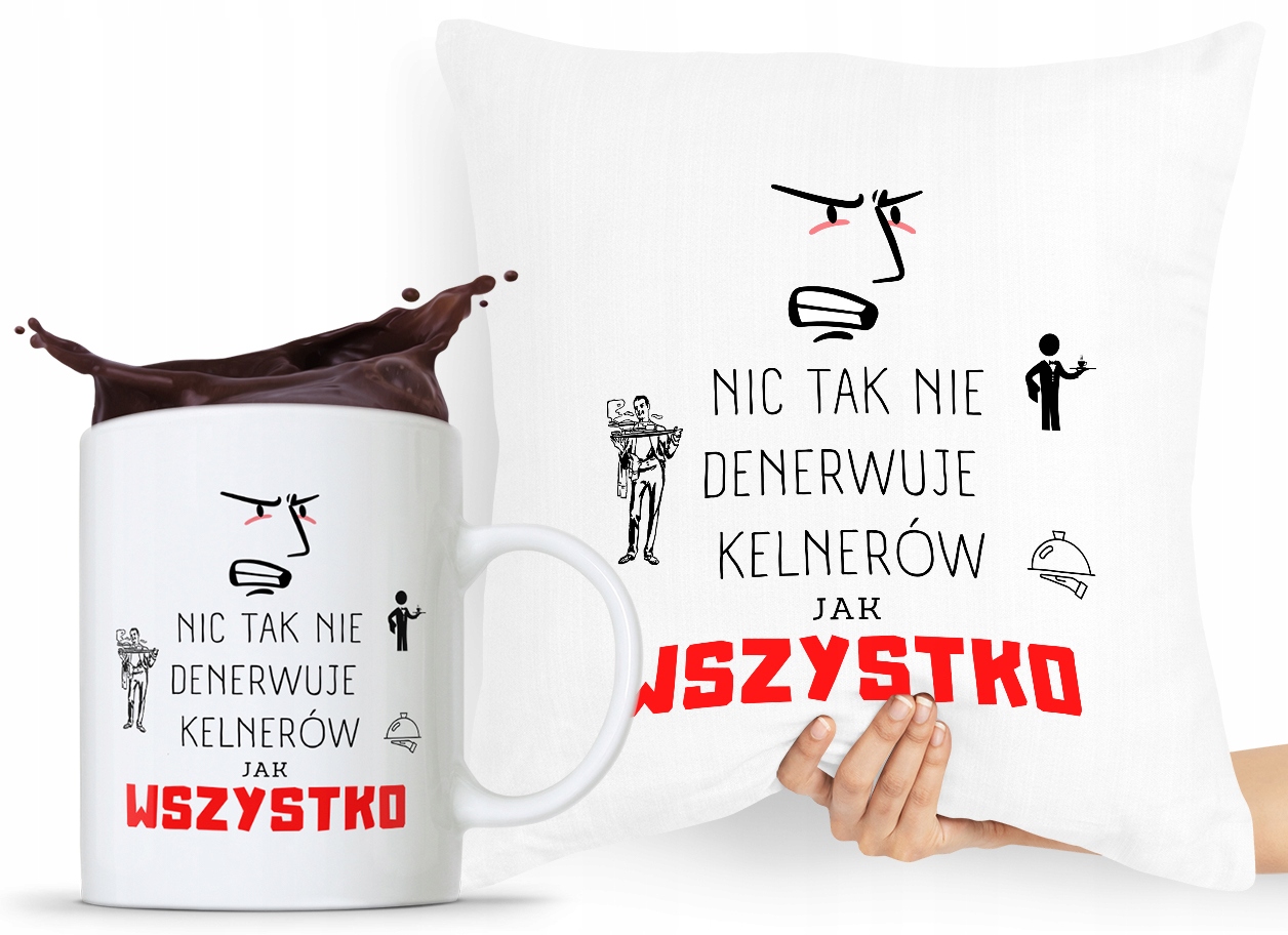 Zestaw Poduszka + Kubek Dla Kelnera Prezent Z Nadrukiem Ze Zdjęciem