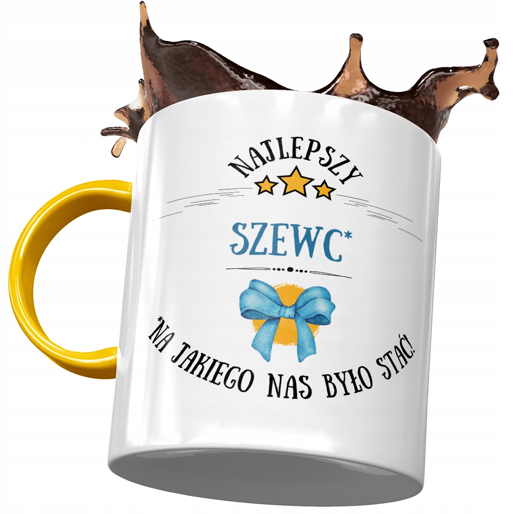 Kubek Żółty Dla Szewca Na Jakiego Nas Było Stać Z Nadrukiem Ze Zdjęciem