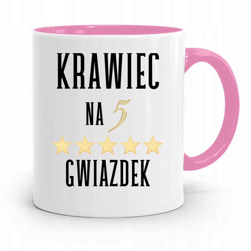Kubek Różowy Krawca Krawcowej Na 5 Gwiazdek Z Nadrukiem Ze Zdjęciem