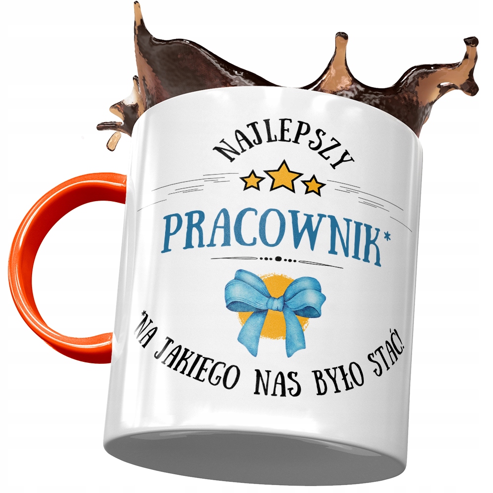 Kubek Pomarańczowy Dla Pracownika Najlepszy Z Nadrukiem Ze Zdjęciem