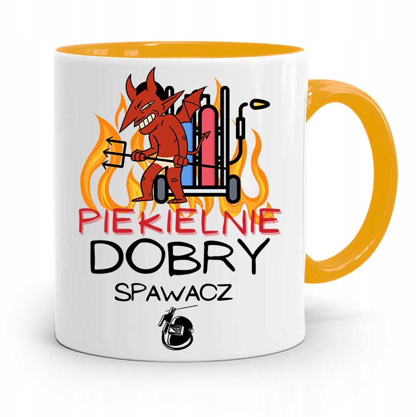 Kubek Żółty Spawacza Piekielnie Dobry Spawacz Z Nadrukiem Ze Zdjęciem