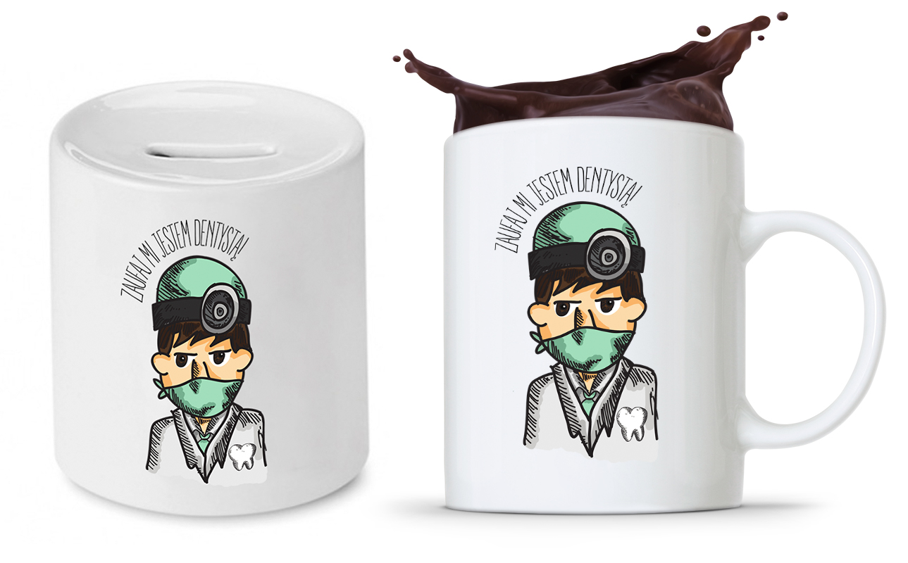 Zestaw Dla Dentysty Stomatologa Kubek + Skarbonka Z Nadrukiem Ze Zdjęciem