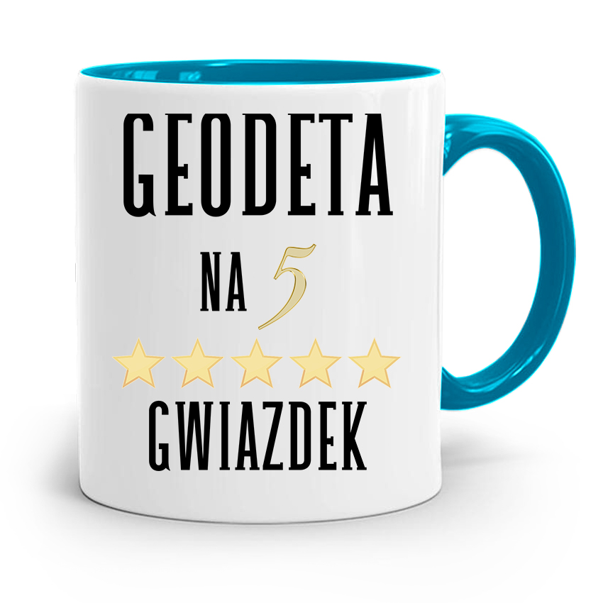 Kubek Błękitny Dla Geodety Na Pięć Gwiazdek Z Nadrukiem Ze Zdjęciem