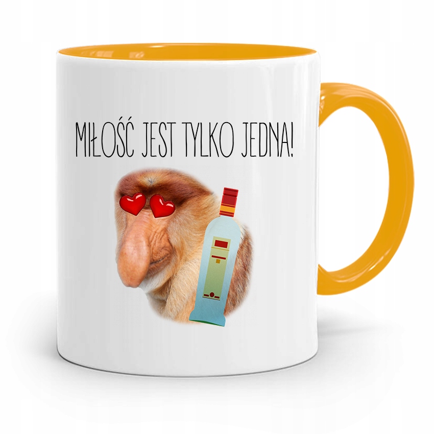 Kubek Żółty Nosacz Janusz Miłość Jest Tylko Jedna Z Nadrukiem Ze Zdjęciem