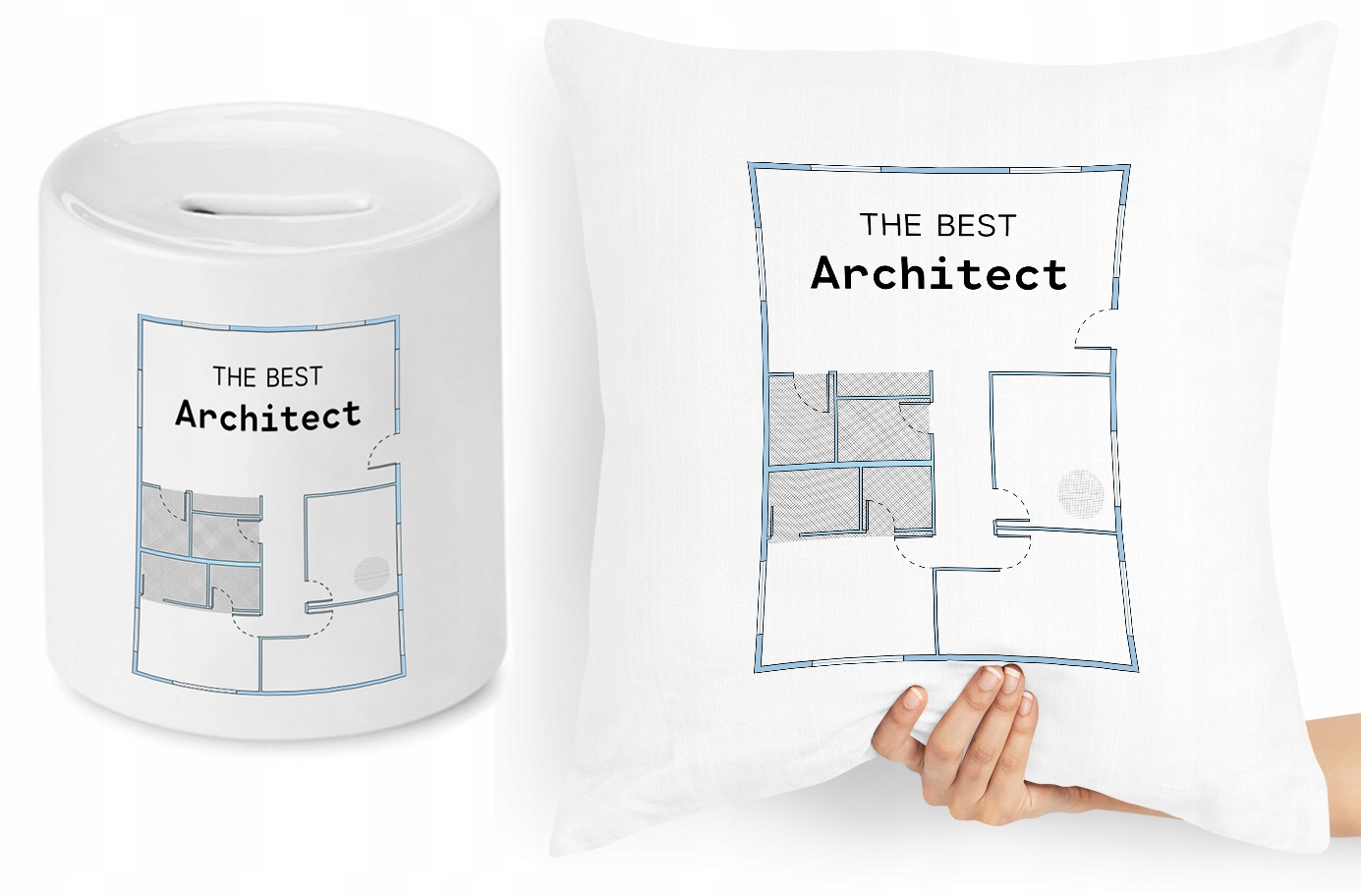 Dla Architekta Zestaw Poduszka + Skarbonka Prezent Z Nadrukiem Ze Zdjęciem