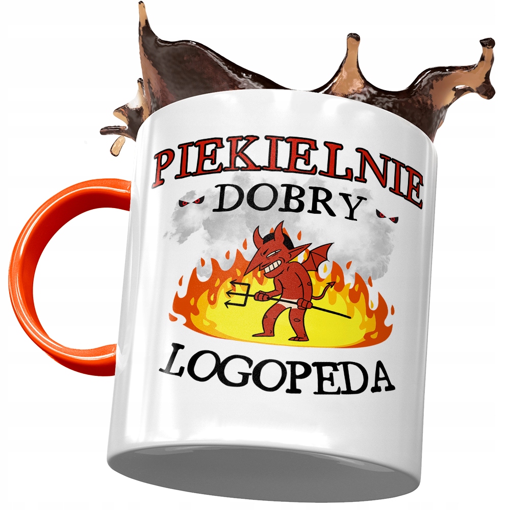 Kubek Pomarańczowy Dla Logopedy Piekielnie Dobry Z Nadrukiem Ze Zdjęciem