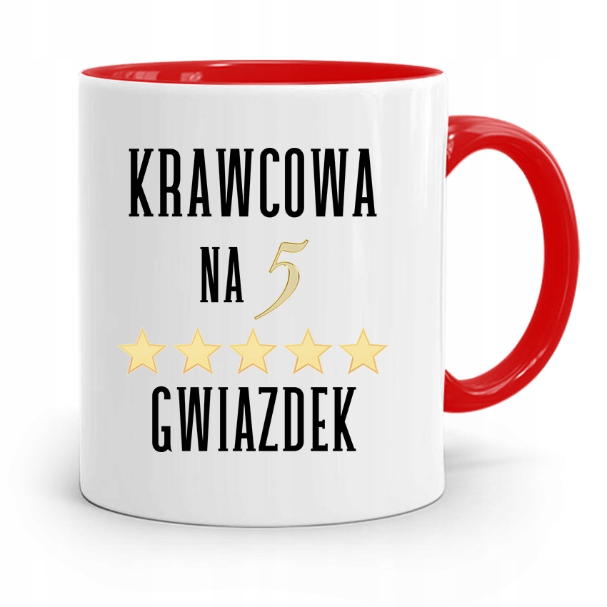Kubek Czerwony Krawca Krawcowej Na Pięć Gwiazdek Z Nadrukiem Ze Zdjęciem