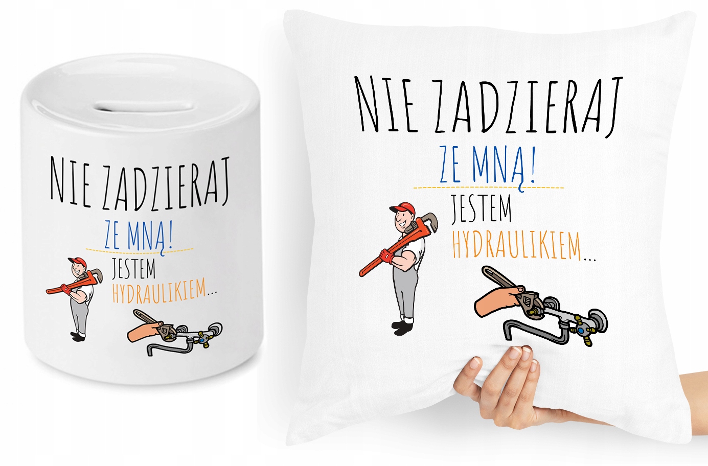 Dla Hydraulika Zestaw Poduszka + Skarbonka Z Nadrukiem Ze Zdjęciem