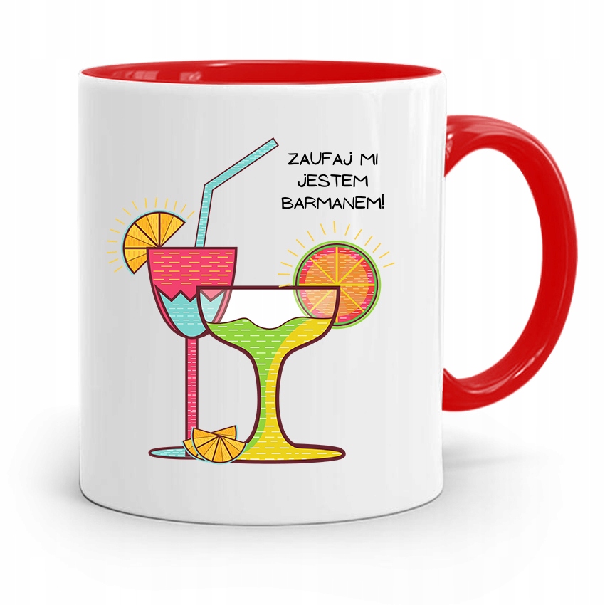 Kubek Czerwony Prezent Dla Barmana Zaufaj Mi Z Nadrukiem Ze Zdjęciem