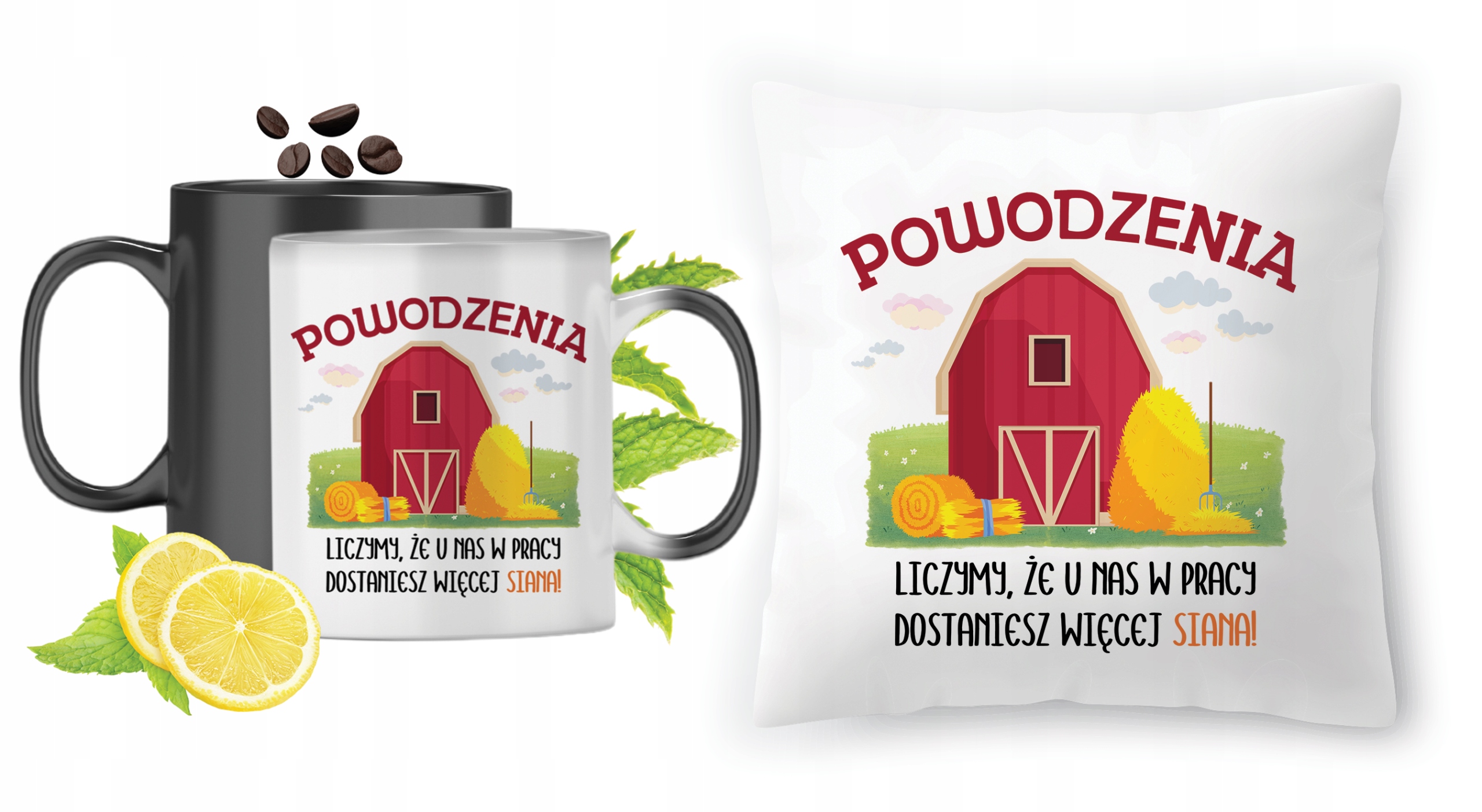 Na Powitanie W Pracy Zestaw Kubek Magiczny + Poduszka Z Nadrukiem Ze Zdjęci