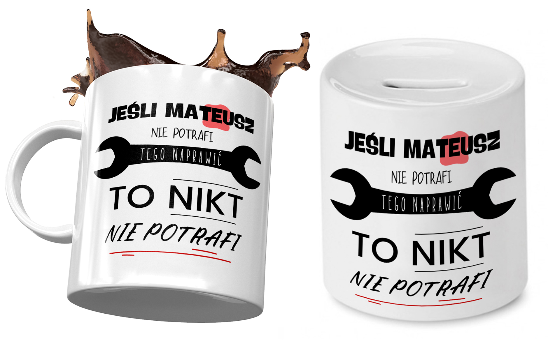 Dla Mateusza Zestaw Kubek + Skarbonka Na Prezent Z Nadrukiem Ze Zdjęciem