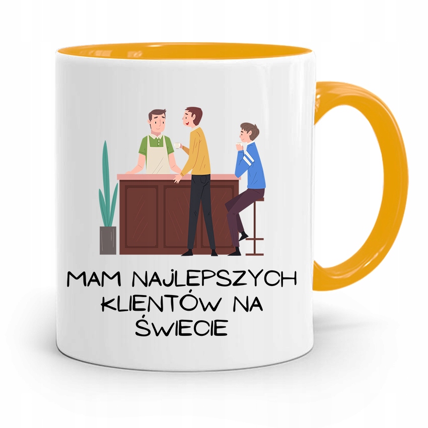 Kubek Żółty Dla Barmana Mam Najlepszych Klientów Z Nadrukiem Ze Zdjęciem