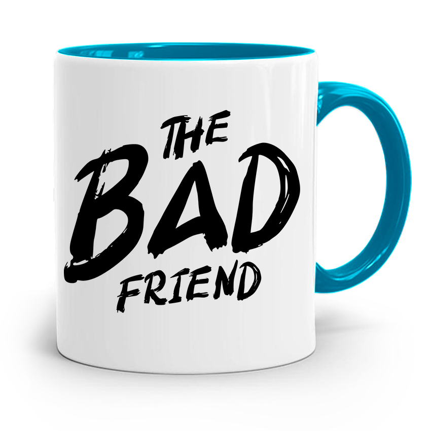 Kubek Błękitny Śmieszny Zabawny The Bad Friend Z Nadrukiem Ze Zdjęciem