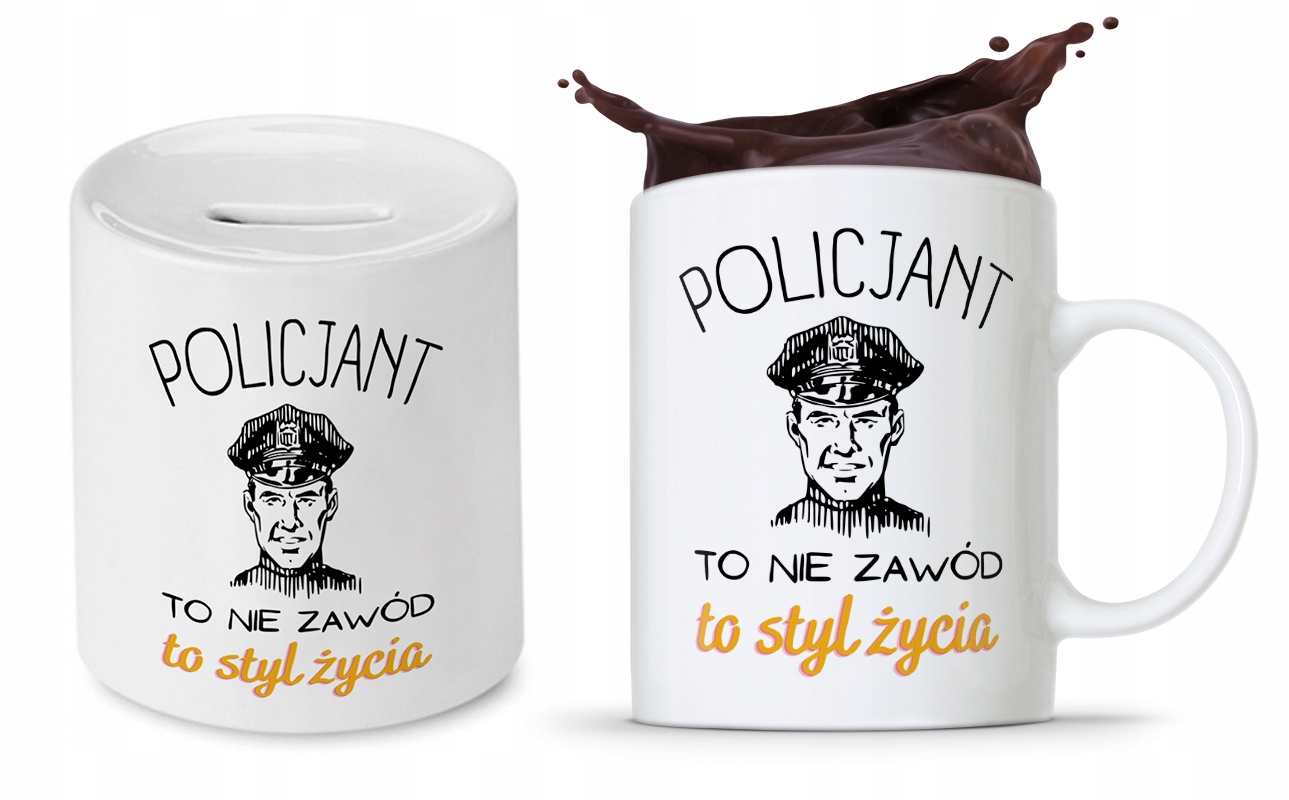 Zestaw Dla Policjanta Prezent Kubek + Skarbonka Z Nadrukiem Ze Zdjęciem