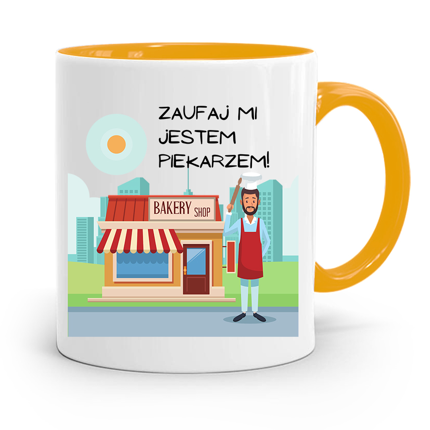 Kubek Żółty Dla Piekarza Zaufaj Mi! Prezent Z Nadrukiem Ze Zdjęciem