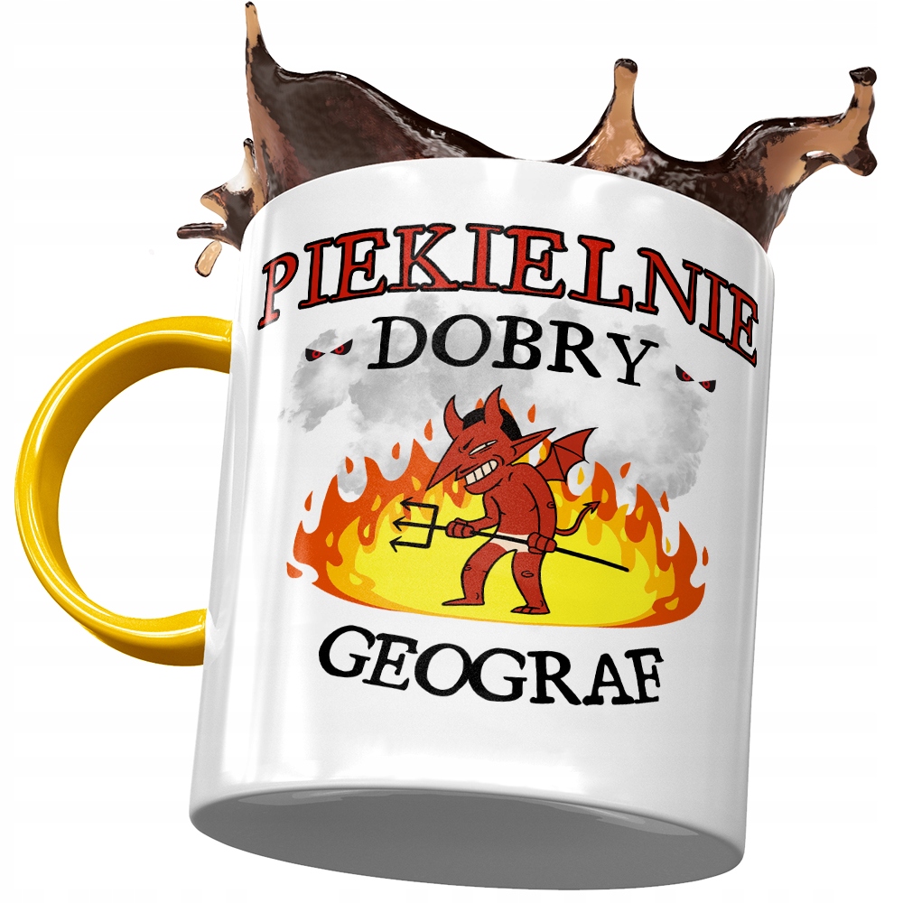 Kubek Żółty Dla Geografa Piekielnie Dobry Geograf Z Nadrukiem Ze Zdjęciem