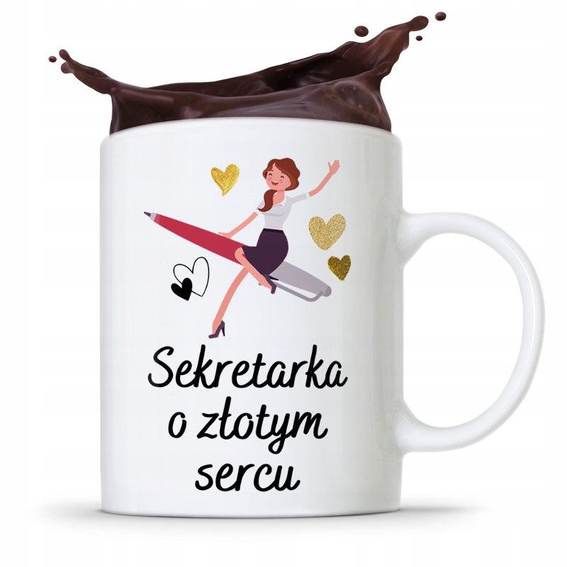 Kubek Prezent Dla Sekretarki O Złotym Sercu Z Nadrukiem Ze Zdjęciem