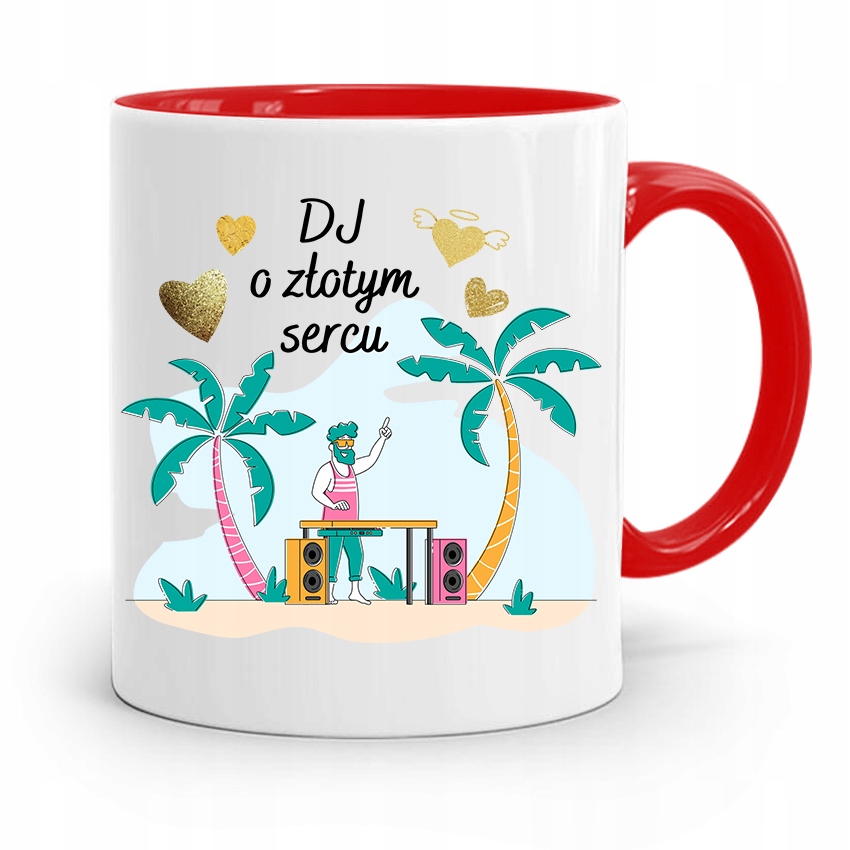 Dla Dja Muzyka Kubek Czerwony Dj O Złotym Sercu Z Nadrukiem Ze Zdjęciem