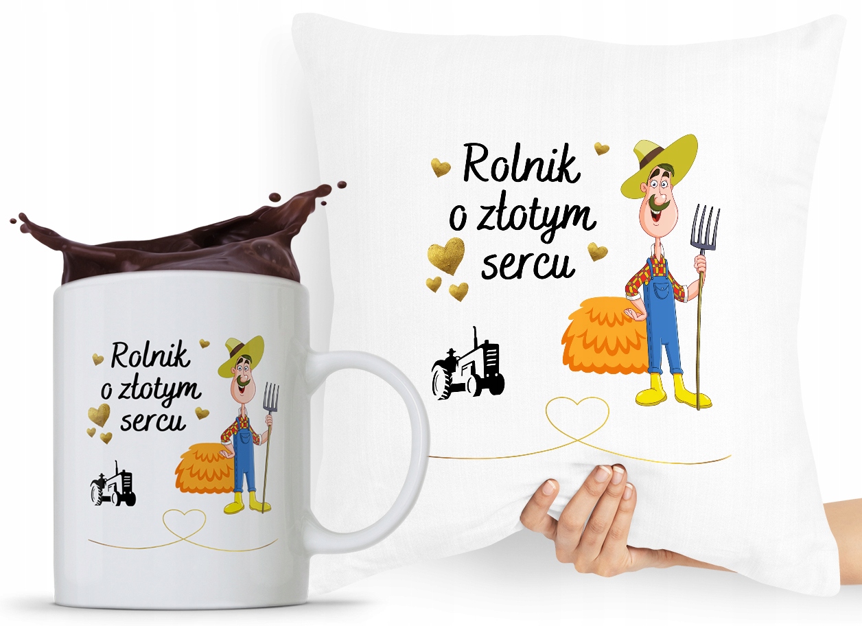 Zestaw Poduszka + Kubek Dla Rolnika Prezent Z Nadrukiem Ze Zdjęciem