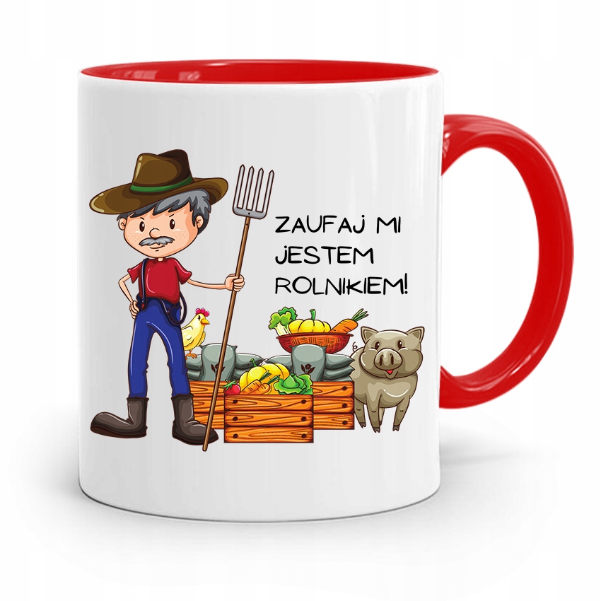 Dla Rolnika Kubek Czerwony Zaufaj Mi! Prezent Z Nadrukiem Ze Zdjęciem