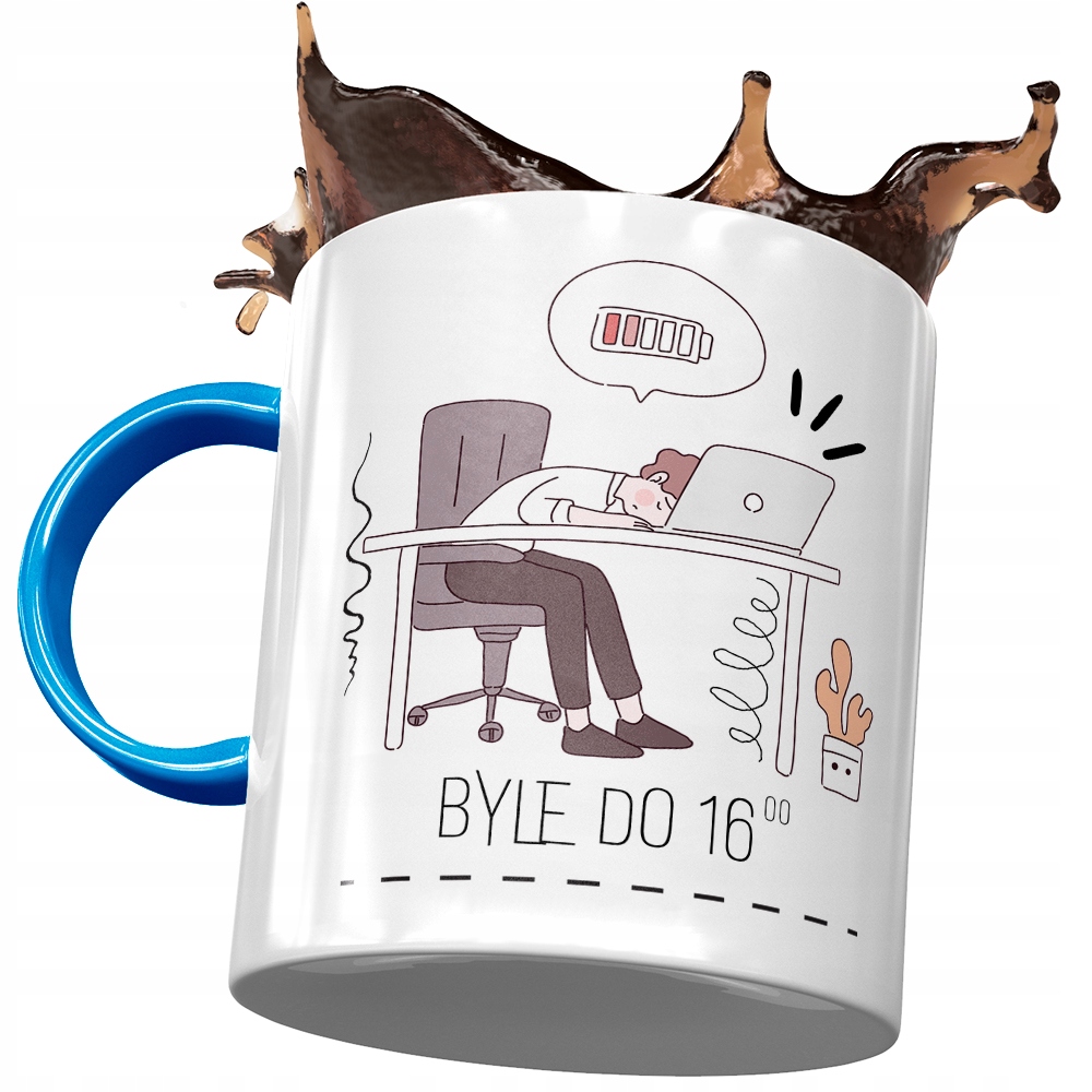 Kubek Błękitny Śmieszny Byle Do 16:00 Prezent Z Nadrukiem Ze Zdjęciem