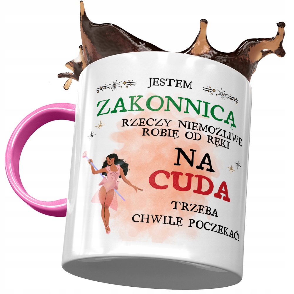 Kubek Różowy Dla Zakonnicy Na Cuda Trzeba Poczekać Z Nadrukiem Ze Zdjęciem