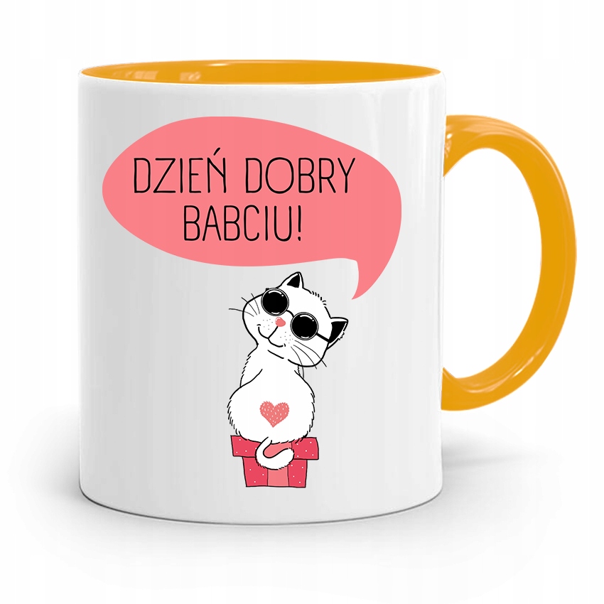Kubek Żółty Dzień Babci Dzień Dobry Babciu Prezent Z Nadrukiem Ze Zdjęciem