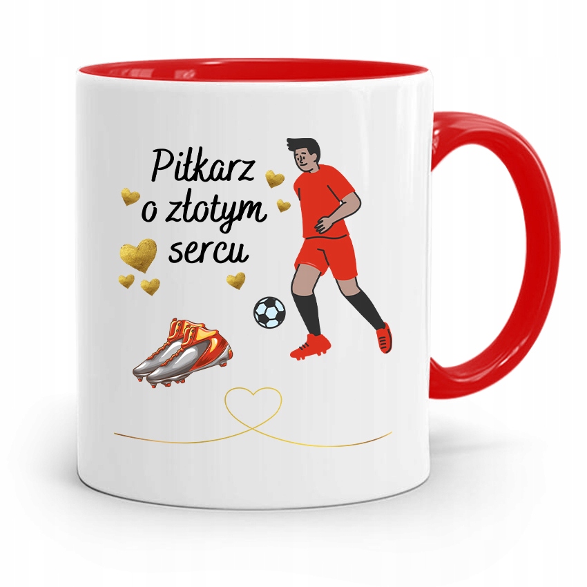 Kubek Czerwony Prezent Dla Piłkarza O Złotym Sercu Z Nadrukiem Ze Zdjęciem