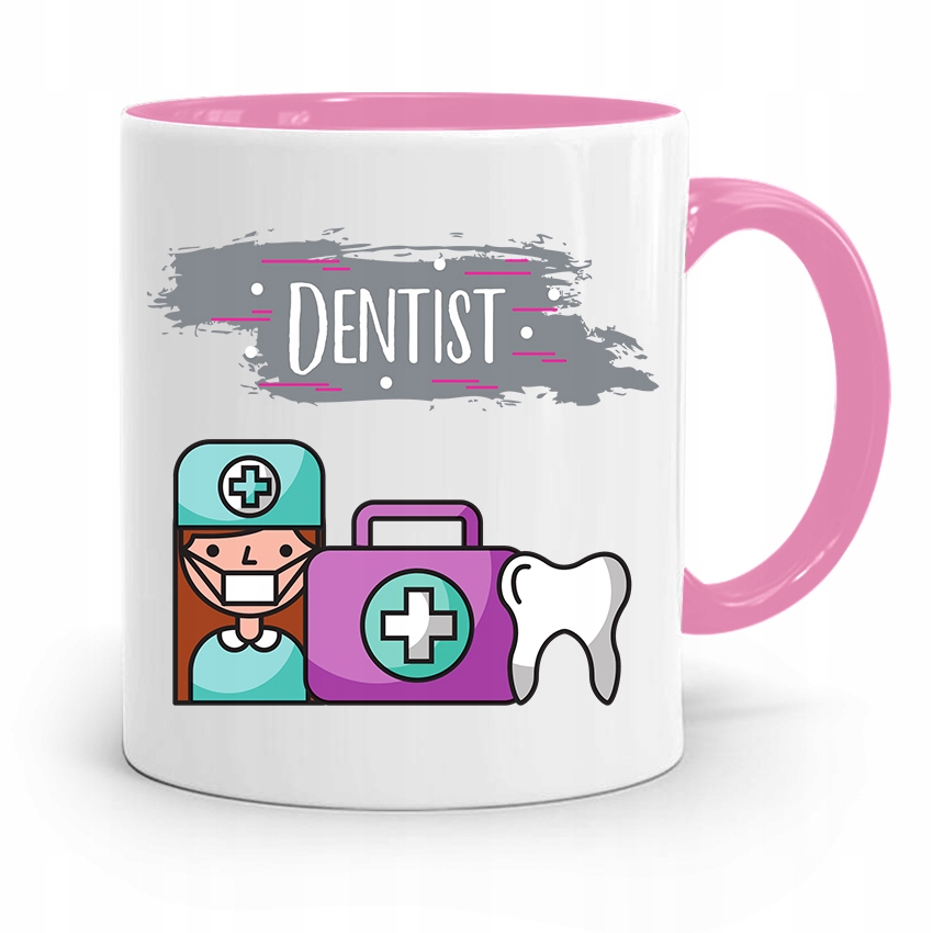 Kubek Różowy Prezent Dentysty Stomatologa Dentist Z Nadrukiem Ze Zdjęciem