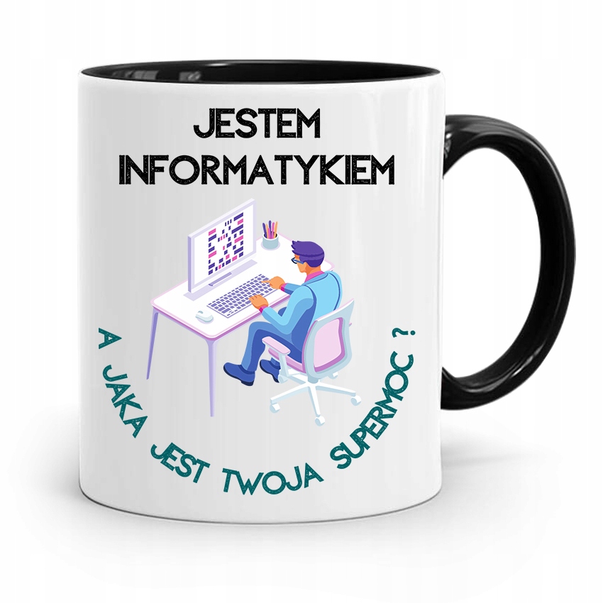 Kubek Czarny Informatyka Programisty Supermoc Z Nadrukiem Ze Zdjęciem