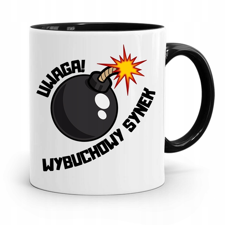 Kubek Czarny Prezent Dla Syna Uwaga Wybuchowy Z Nadrukiem Ze Zdjęciem