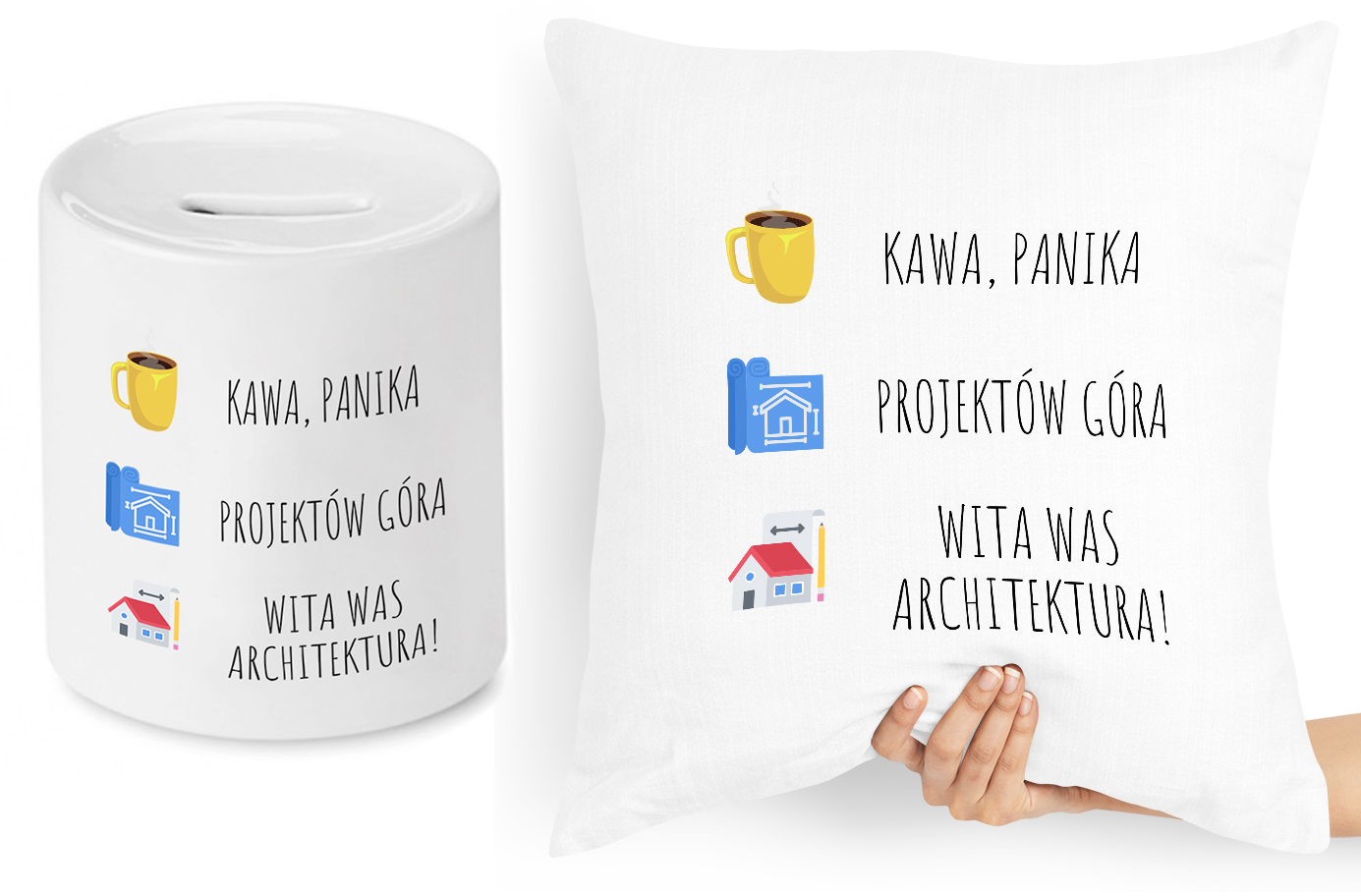 Dla Architekta Zestaw Poduszka + Skarbonka Prezent Z Nadrukiem Ze Zdjęciem