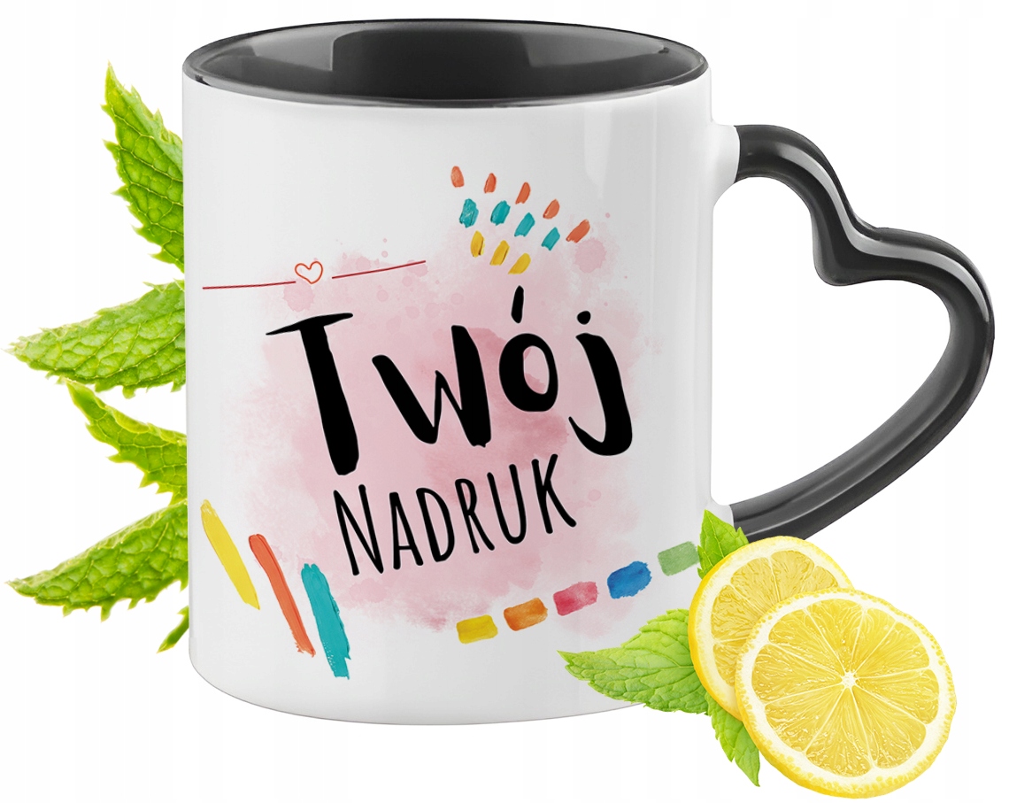 Dla Neli Kubek Czarny Z Uszkiem W Kształcie Serca Na Prezent Z Nadrukiem