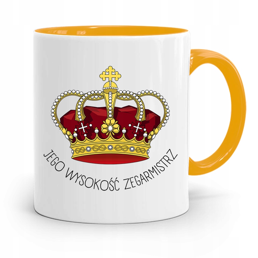 Kubek Żółty Dla Zegarmistrza Jego Wysokość Z Nadrukiem Ze Zdjęciem