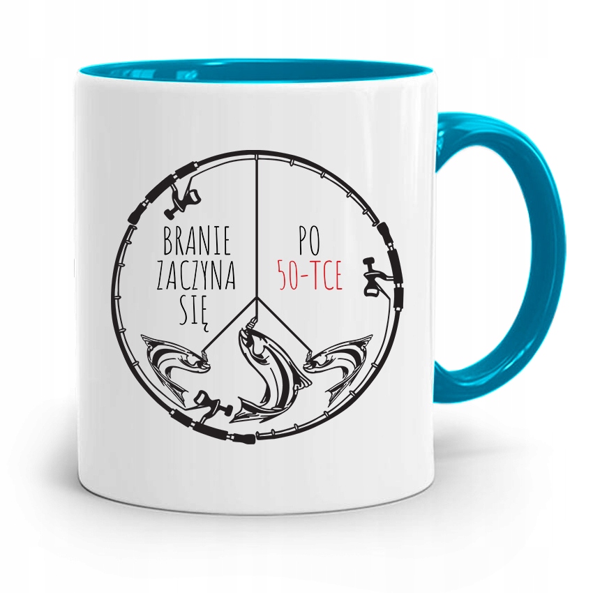 Kubek Błękitny Wędkarza Rybaka Branie Zaczyna Się Z Nadrukiem Ze Zdjęciem