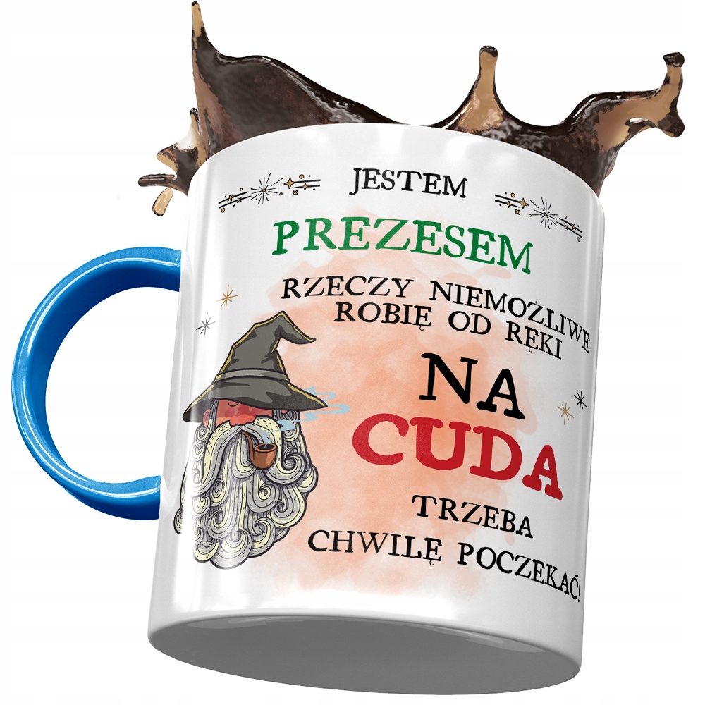 Kubek Błękitny Dla Prezesa Na Cuda Trzeba Poczekać Z Nadrukiem Ze Zdjęciem