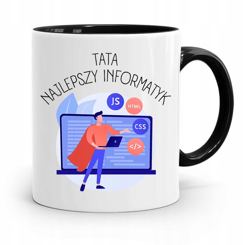 Kubek Czarny Na Dzień Ojca Najlepszy Informatyk Z Nadrukiem Ze Zdjęciem